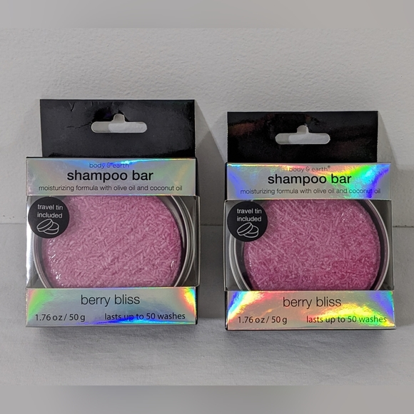 Body & Earth Set of 2 Berry Bliss Shampoo Bars, 1.76 oz., Travel Tin Included - Picture 1 of 2